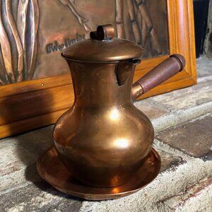 Danish Copper pot with wooden handle & hammered mini tray